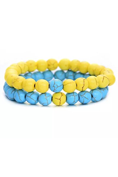 Kusakli Yellow Blue Turquoise Double Natural Stone Bracelet Set