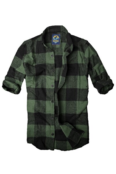 alaska the last frontier Slim Fit Saf Pamuk Oduncu Gömleği-- Haki Siyah--