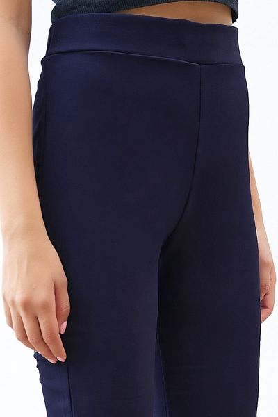 InStyle High Waist Flared Leg Double Fabric Trousers - Dark Navy Blue