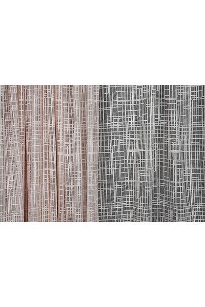AKÇA TEKSTİL Checkered Model Powder Color Single Wing Ready Planted Pleated Background Curtain 300*260 Cm