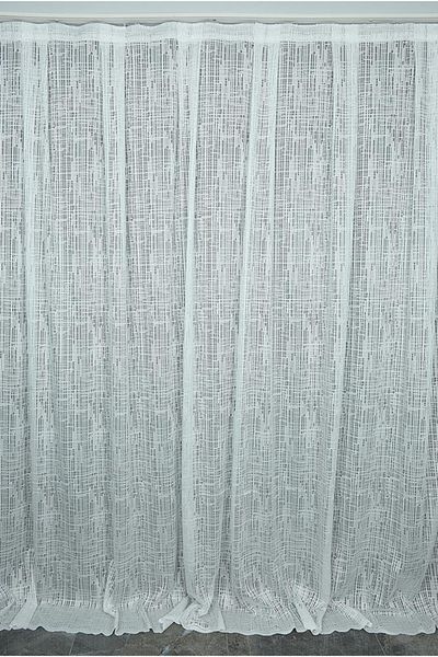 AKÇA TEKSTİL Checkered Model Off White Color Single Wing Ready Planted Pleated Background Curtain 300*260 Cm