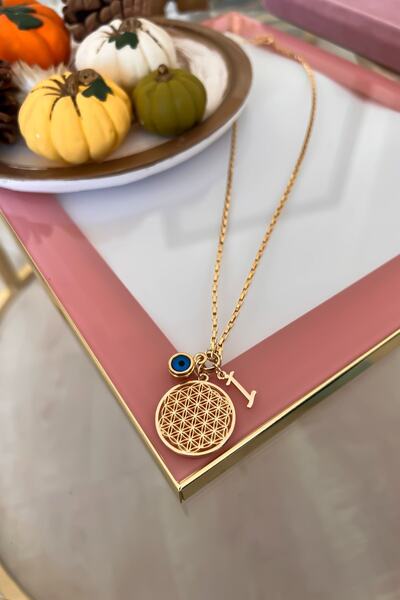 Trendy Butik Kişiye Özel I Harfli Ve Nazar Sallantılı Yaşam Çiçeği Kolye