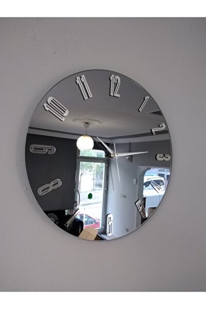 Genel Markalar Gümüş Gerçek Aynalı Dekortif Duvar Saati (40 Cm) Yuvarlak Anti...
