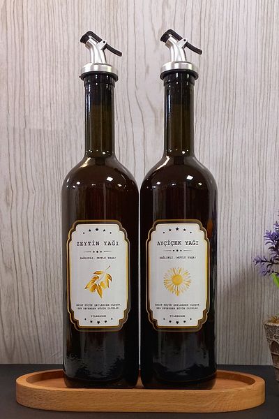 Tilbe Home Amber 2-Piece 750 ml Olive Oil Liquid Oil Bottle Oil Pot Oil Set Vinegar Bowl Sauce Bowl Multifunctional