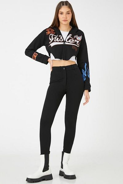 Koton Damen Skinny Leg High Waist Knopfleiste Hose Leggings 3wal40051ık