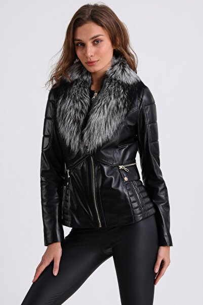 Leather Club Siyah Silver Fox Yelek Aksesuarlı Deri Ceket
