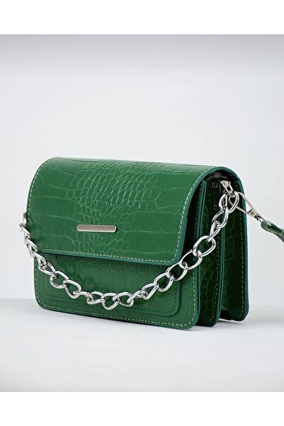 Genel Markalar Timsah Desenli Clutch Baget Zincir Askılı Çanta