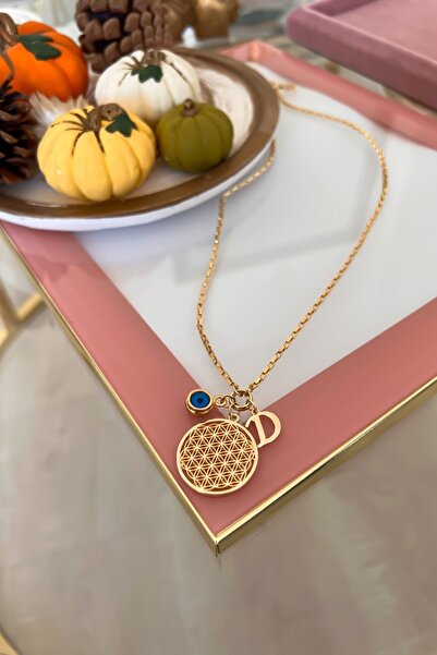 Trendy Butik Kişiye Özel D Harfli Ve Nazar Sallantılı Yaşam Çiçeği Kolye