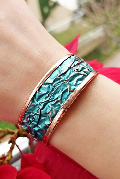 Fildişi Aksesuar اللون الفيروزي نمط الإغاثة على شكل اليدوية سوار المرأة النحا...