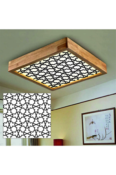 Dekor olsun Ahşap Çerçeve Tavan Led Aydınlatma Avize 60*60 Cm Şelçuklu Desen ...