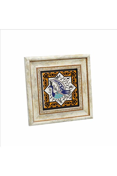 Sadrazam Pictură din piatră naturală cu figură de păun și motiv de stea selgiucică anatoliană imprimată 20cmx20cm Kd-030