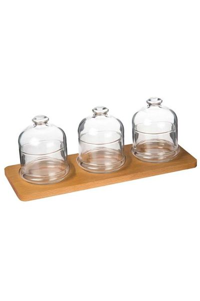 Paşabahçe Breakfast Tabletop Glass Storage Container with Jam and Wooden Stand