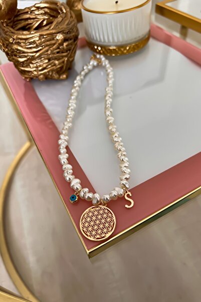 Trendy Butik Kişiye Özel S Harfli Ve Nazar Sallantılı Inci Sıralı Yaşam Çiçeğ...