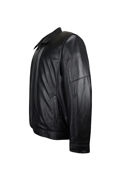 marufshop Men's Large Size Oversize Fur Lined Leather Coat Genuine Leather
