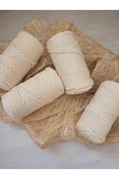 MAKROMEMEMALZEME Makrome 3mm Burgu Ip Krem (4 Adet )