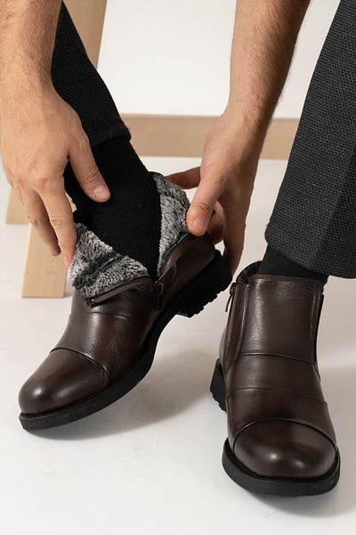 YADE MODA Мъжки ботуши от естествена кожа с ортопедична специална подметка, подплатена с кожа и устойчива на студено време гумена подметка