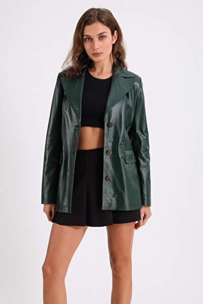 Leather Club Yeşil Kuzu Derisi Blazer Ceket