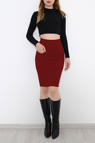 SUHIS Μπορντό ελαστική μέση στενή φούστα μίντι μήκους