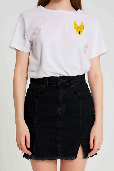 fehika Жіночі чорні джинсові міні-спідниці з розрізом, бахромою та кишенями