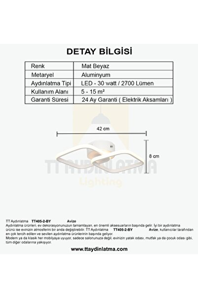 TT AYDINLATMA Tt405-2-by Mat Beyaz 2 Li Kare ( Beyaz Işık ) Led Avize