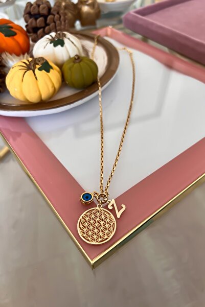 Trendy Butik Kişiye Özel Z Harfli Ve Nazar Sallantılı Yaşam Çiçeği Kolye