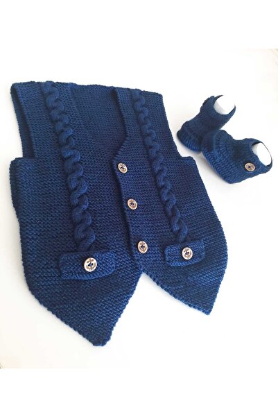 OYUNCAKPARK Örgü Erkek Bebek Efe Yeleği Ve Patiği Takımı