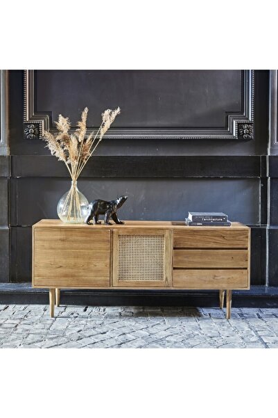 ŞafakMobilya Ahşap Masif Hazeranlı Detaylı 3 Çekmeceli Konsol, Tv Ünite