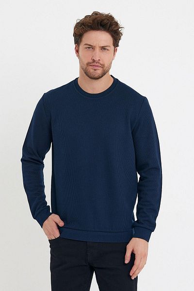 ENQUE Men's Sweatshirt - Textured, Crew Neck, Dark Navy