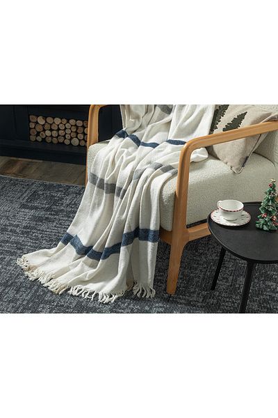 English Home Шал за диван Roseria White-Navy Blue - 130x170 см