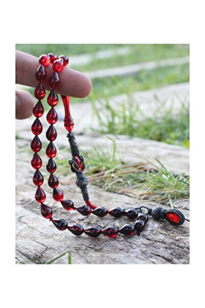 Tesbih Otağı Sertifikalı Gümüş Püsküllü Damla Kesim Ateş Kehribar Tesbih