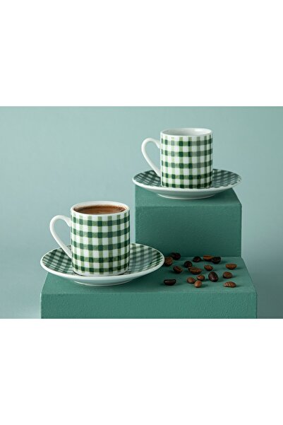 English Home Gules Porselen 4 Parça 2 Kişilik Kahve Fıncan Takımı 80 Ml Yeşil