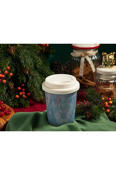 English Home Winter Beauty New Bone Silicone Mug with Lid 300 Ml Blue