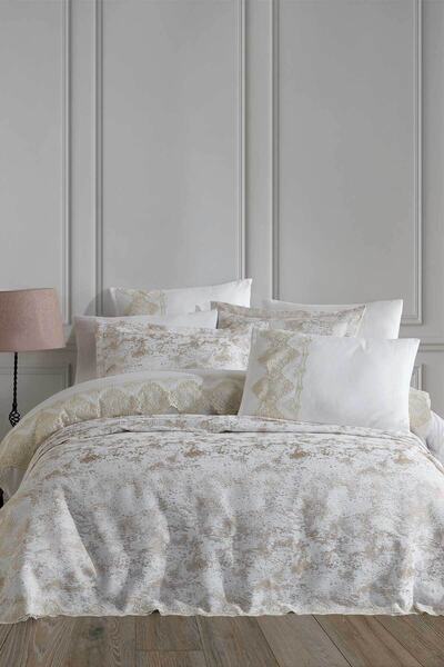 Elart Cotton Duvet Cover Lace Bedspread Set 9 Piece Bride Cream
