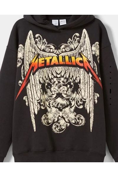 Machetta Hanorac cu glugă supradimensionat cu imprimeu Metallica față și spate „mărimea b”.