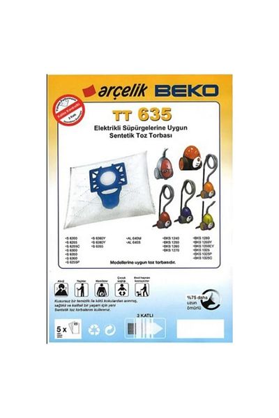 Universal Arçelik S6255p - Vacuum Cleaner Dust Bag Tt 635, Pack of 5