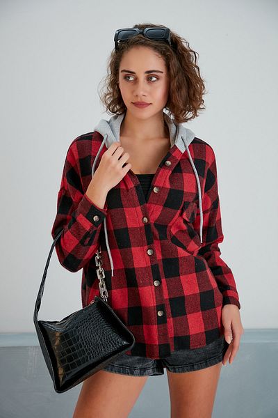 Pikka Online Cămașă jachetă oversize Lumberjack roșie neagră pentru femei