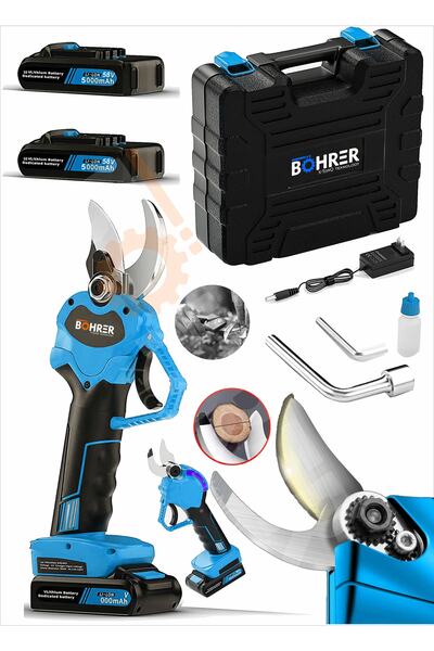 BÖHRER Profesyonel Şarjlı Budama Blue 2x Şarj Edilebilir 58vf 5ah Lityum Pil Ile Ağaç Dalı Budama Makinesi