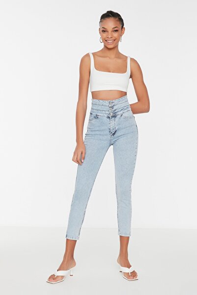 Trendyol Collection Světle modré úzké džíny TWOSS21JE0091 s detailním pasem s...