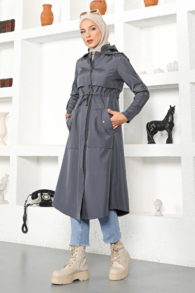 Modamihram Trenchcoat mit Kapuze, geräuchert 10744