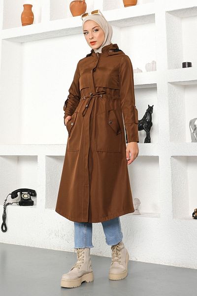 Modamihram Hooded Trench Coat Brown 10744