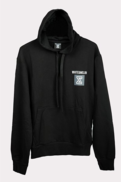 White&Melon Unisex Baskılı Siyah Hoodie
