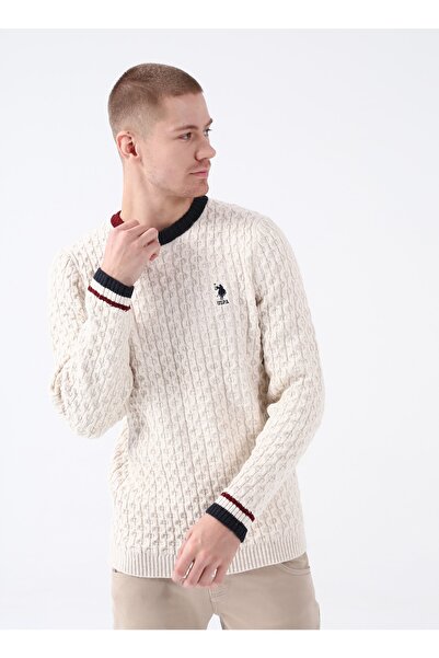 U.S. Polo Assn. Men's Crew Neck Ecru Sweater Parades-Sk22