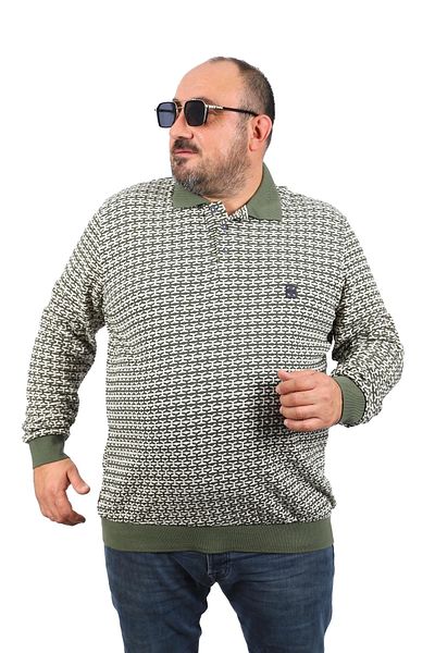 Starbattal Ανδρικό φούτερ μεγάλου μεγέθους Polo Neck 22714-χακί