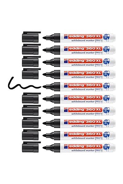 Edding 360 Xl White Blackboard Pen - Black - 10 Pens - Refillable
