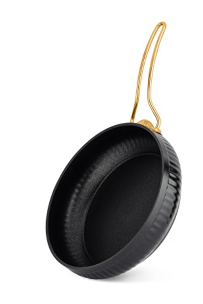 Lines 7 Parça Desenli Altın Metal Kulplu Granit Güveç Tencere Seti Siyah