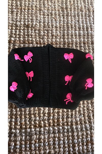 ORGANICMIRA Siyah Oversize Pembe Kurdelalı Ceket Salaş Hırka Chunky Cardigan ...