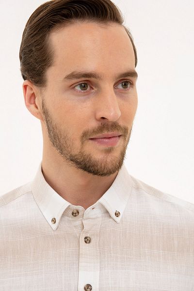 Pierre Cardin Μπεζ Slim Fit πουκάμισο