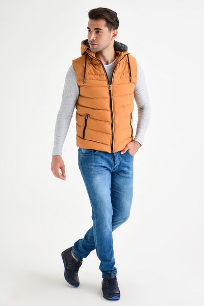 DYNAMO Men's Saffron Hooded Fleece Lined Puffer Vest