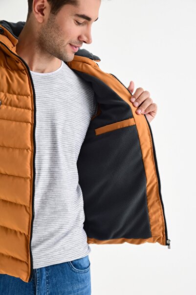 DYNAMO Erkek Safran Kapüşonlu Polar Astarlı Şişme Yelek