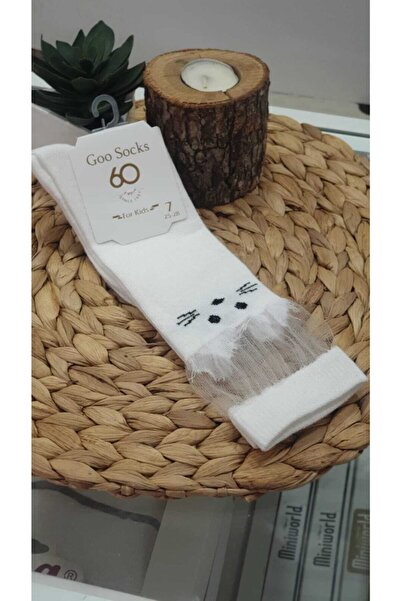 Goo Socks Детски чорапи с шарка на котенце, бели